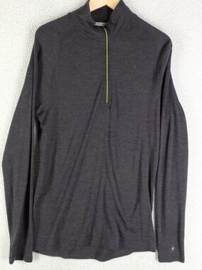 Smartwool Sweater Mens Large Gray Merino Wool Quarter Zip Lightweight Outdoor